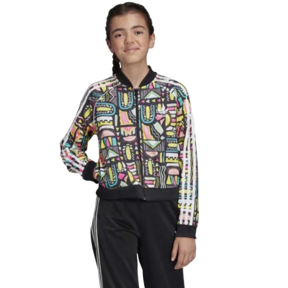 Adidas girls superstar geometric jacket with stripes zipper down size XL GUC.